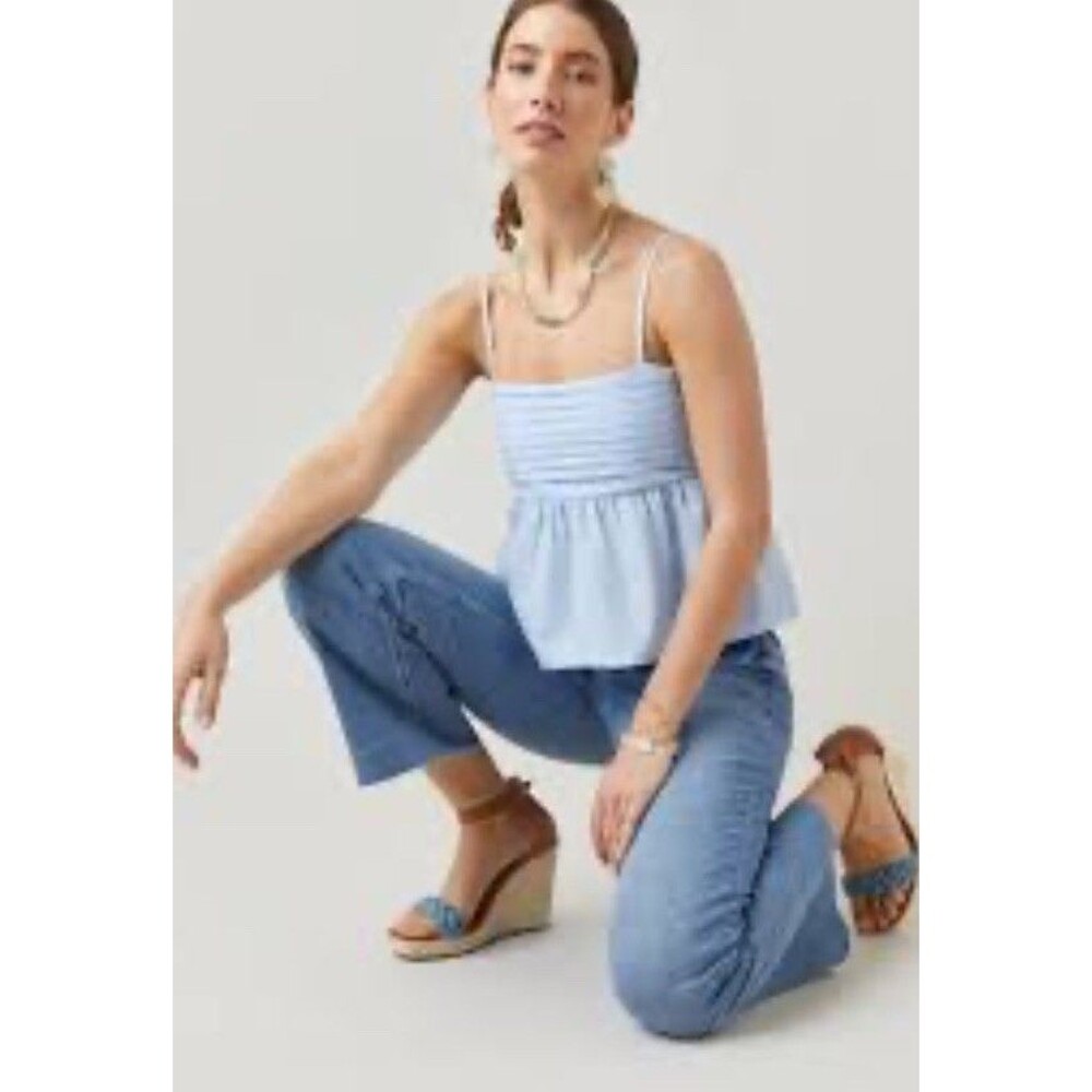 HARPER HERITAGE Blue Cropped Smocked Tie Tank Ruffle Women's Size Small